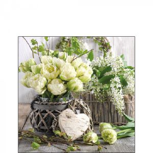 Cocktailservietten Tulpenstrauß – Napkin 25 White tulips FSC Mix