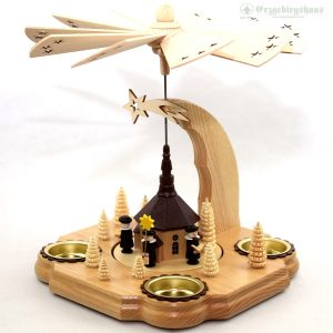 Pyramide mit Kirche und Kurrende für Teelicht und Kerze