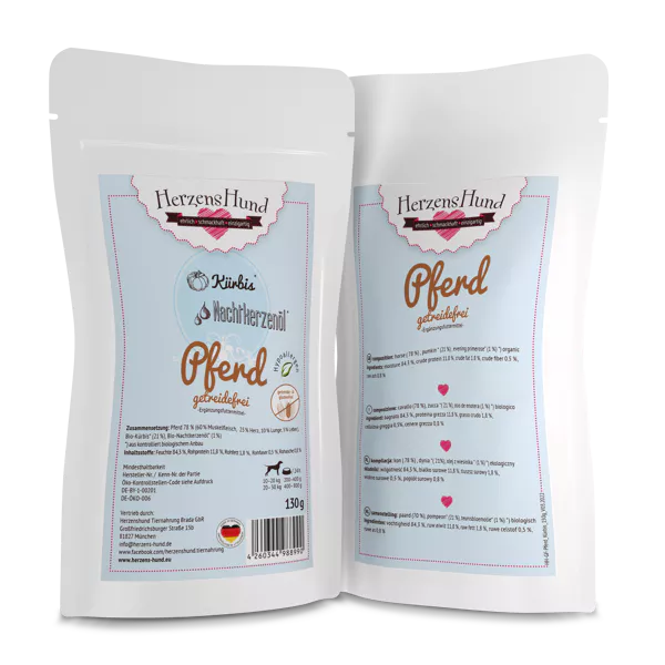 HerzensHund | Hundefutter Pferd mit Bio-Kürbis -getreidefrei 130g