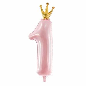 XL Folienballon Zahl “1” mit Krönchen, Rosa