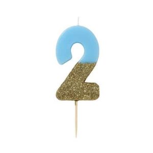 Zahlenkerze “2” Blau, Gold
